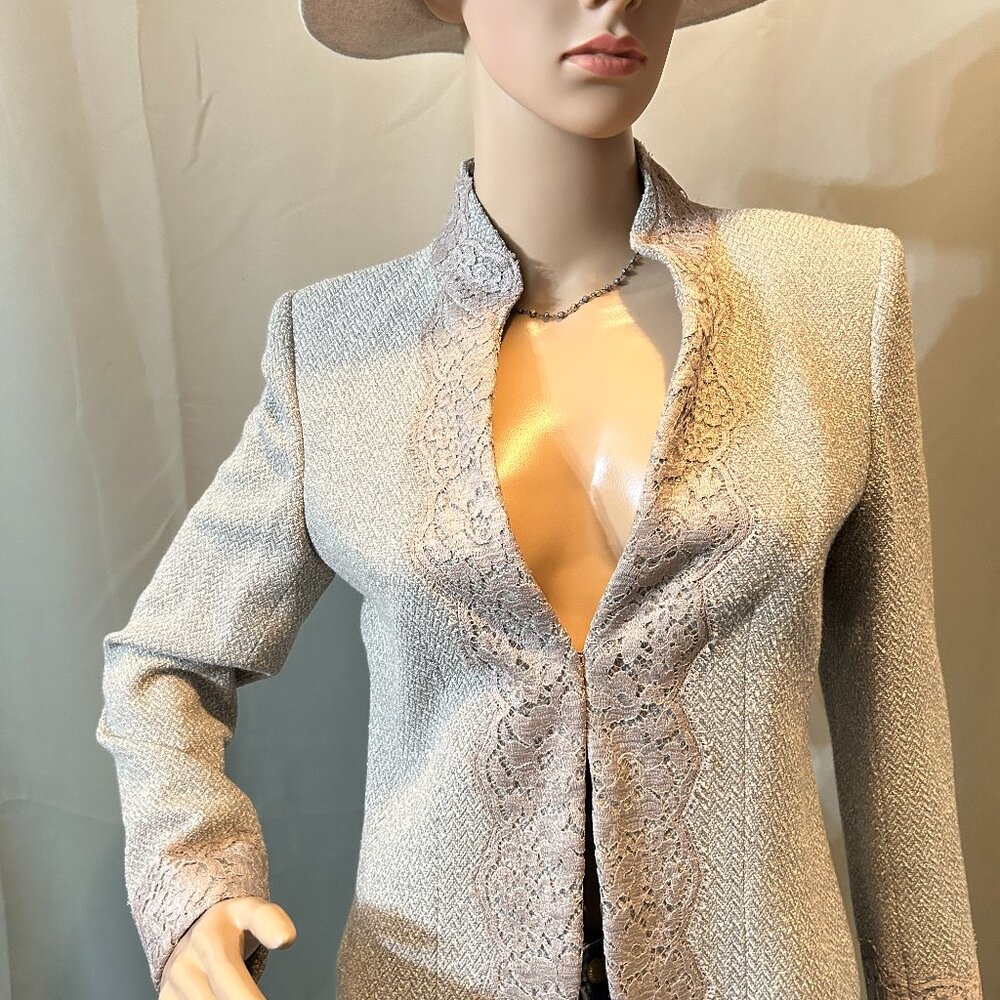 Linda Allard Ellen Tracy Petite Lace Trim Wool Alpaca Blazer Jacket Size 4P
